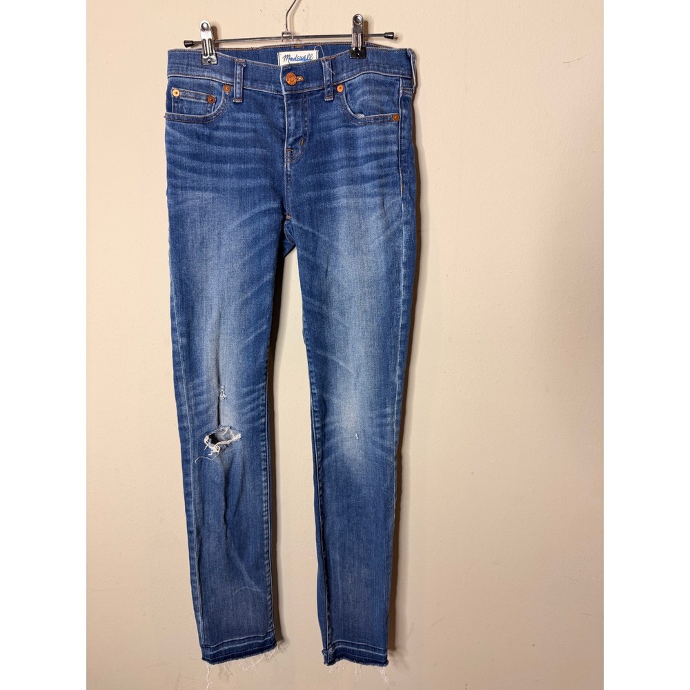 Madewell Alley Straight Jeans Women 25 Blue Distressed Raw Hem Denim
